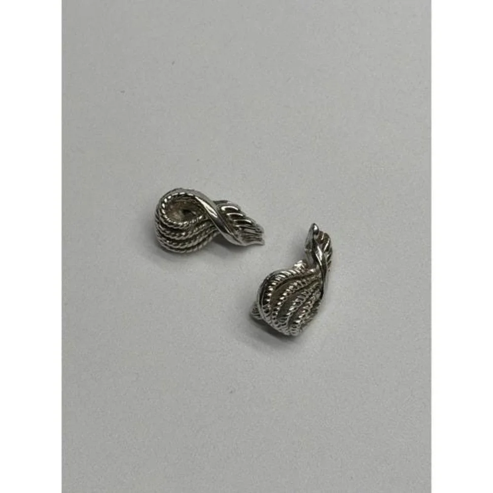 Monet Silver Tone Twisted Rope Clip‎ On Earrings Vintage Dangle Earrings